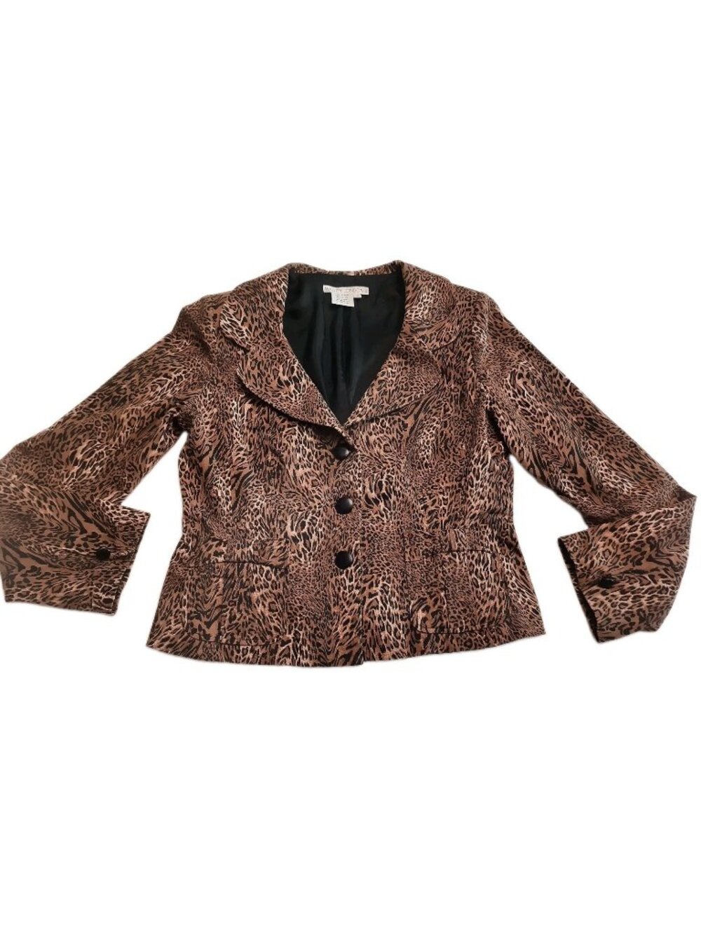 Maggy London Leopard Print Blazer Jacket Womens 12 Brown Cotton Stretch Tailored